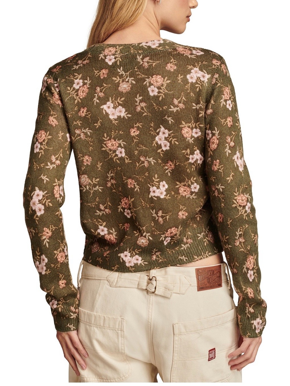 Lucky Brand Olive Green Floral V‑Neck Button Cardigan - Picture 2 of 6